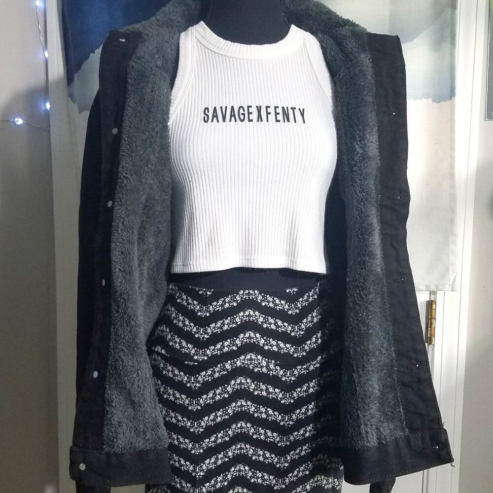 Heavy Fur Lined Black Denim Jacket